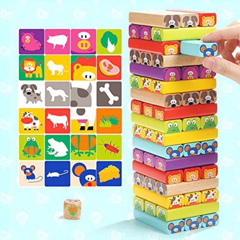 Animal Stacking Wooden Tumble Tower Jenga Toy Family Game For Kids R65-4436/S 